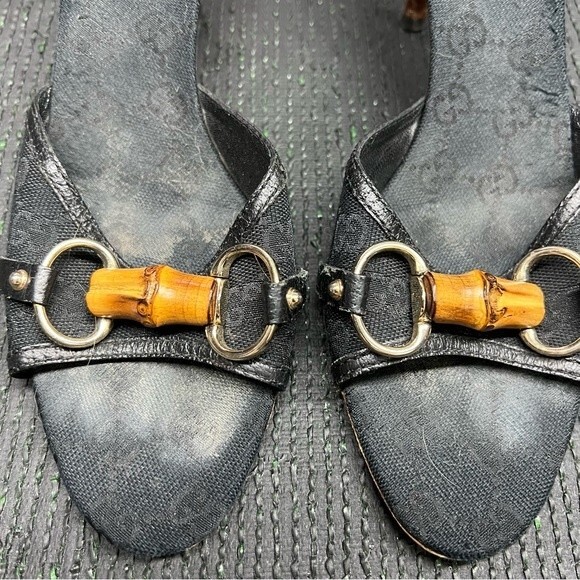 Gucci Black Heels with Gold and Brown Accents - Picture 2 of 12